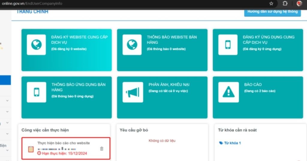 Khai báo thông tin website/ứng dụng TMĐT