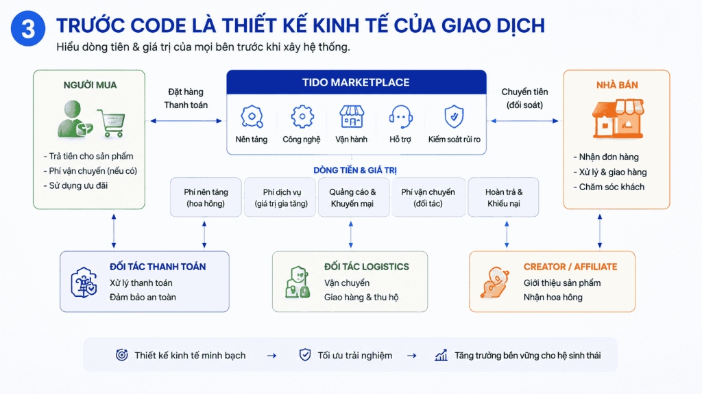 Trước code là thiết kế kinh tế của giao dịch 
